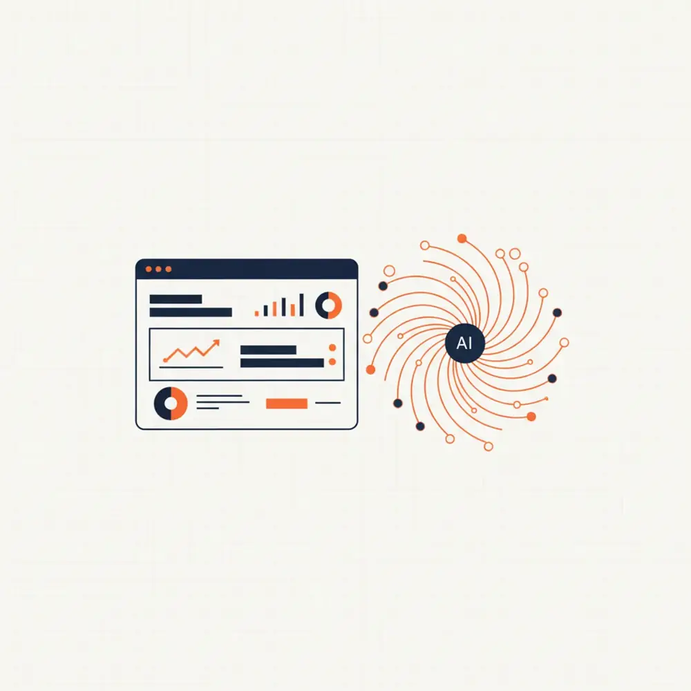 A digital representation of an ecommerce dashboard being analyzed by an AI neural network.
