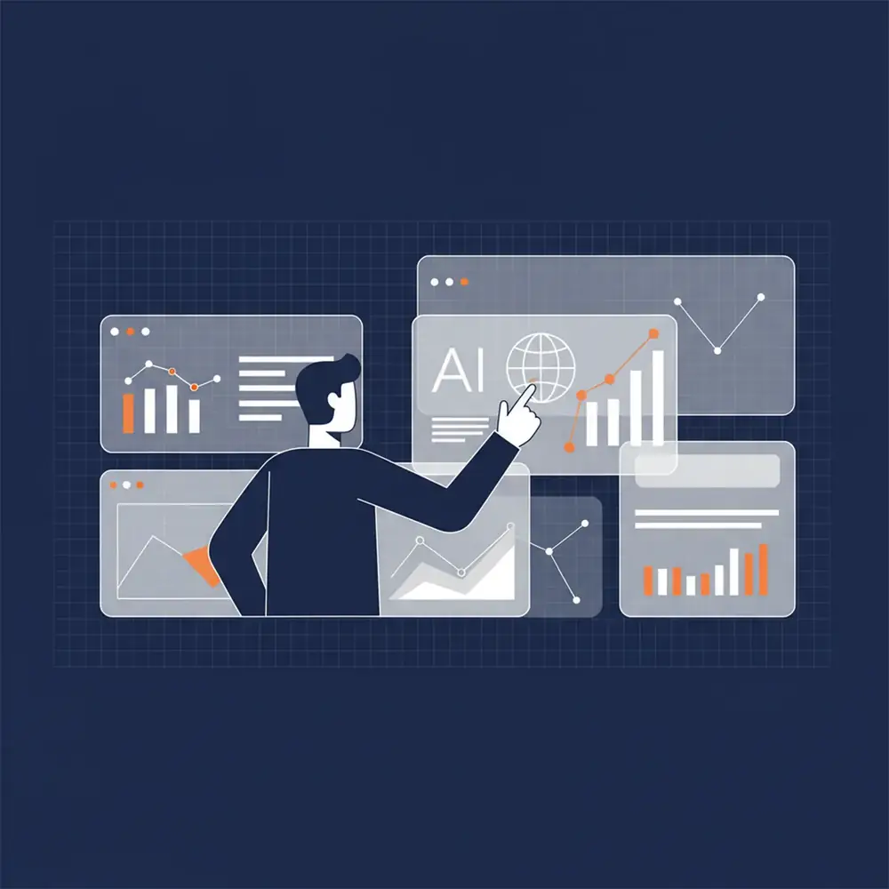 Digital strategist analyzing AI search engine results on a modern dashboard