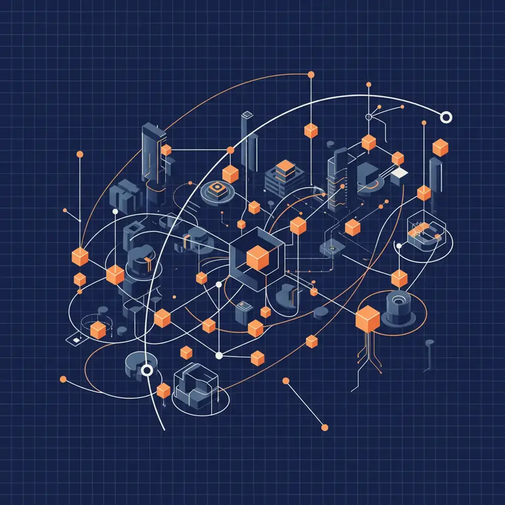 A futuristic digital campus interface being analyzed by an AI algorithm showing data nodes.