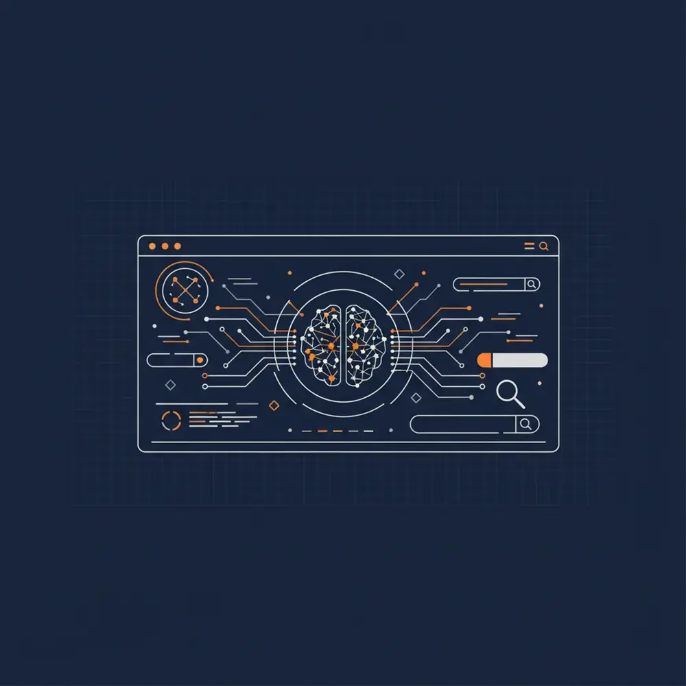 A futuristic digital dashboard showing fintech data being processed by an AI neural network for search optimization.