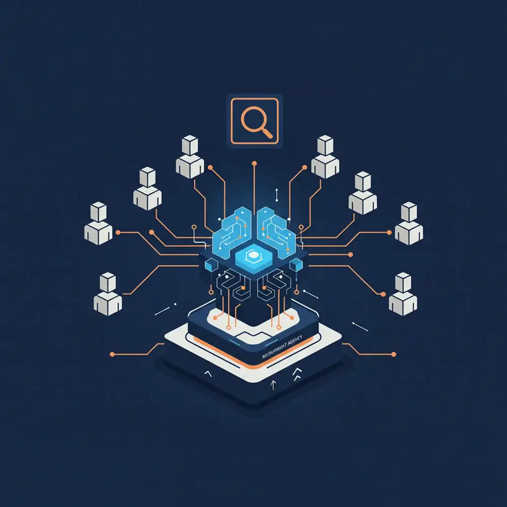 Digital representation of an AI engine sourcing executive candidates for a recruitment agency