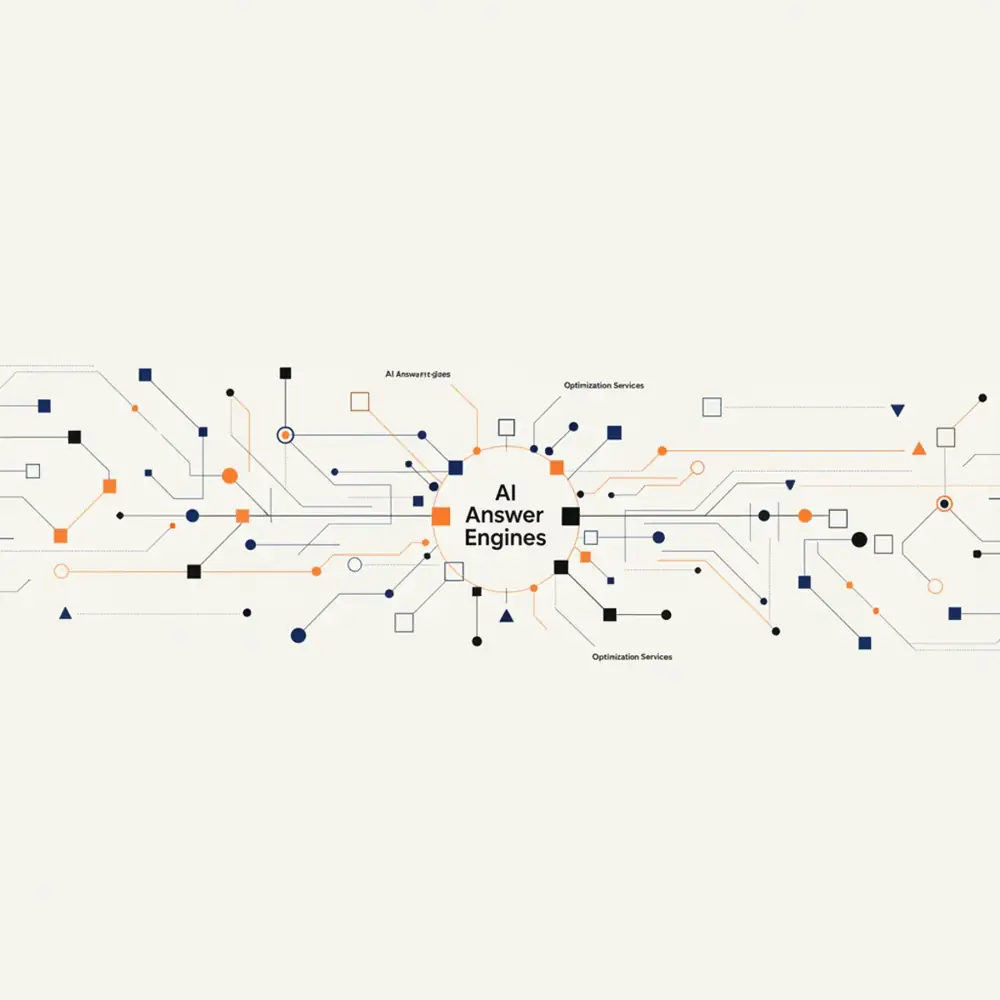 A complex network of nodes representing AI answer engine optimization services