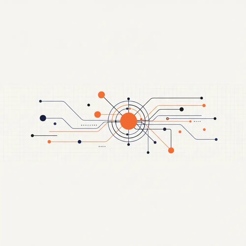 Conceptual representation of AI search engine optimization with nodes connecting data points