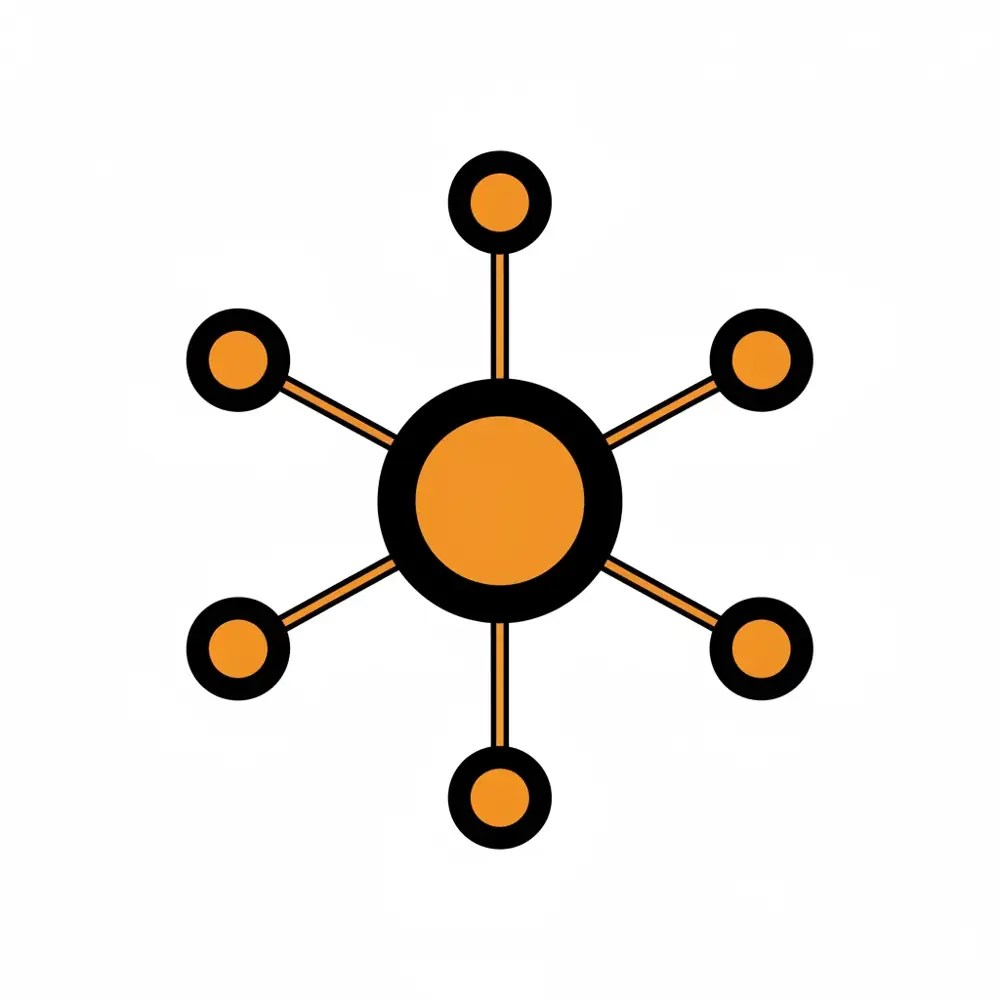 A diagram showing a central pillar page connected to multiple surrounding sub-topic nodes with bidirectional arrows.
