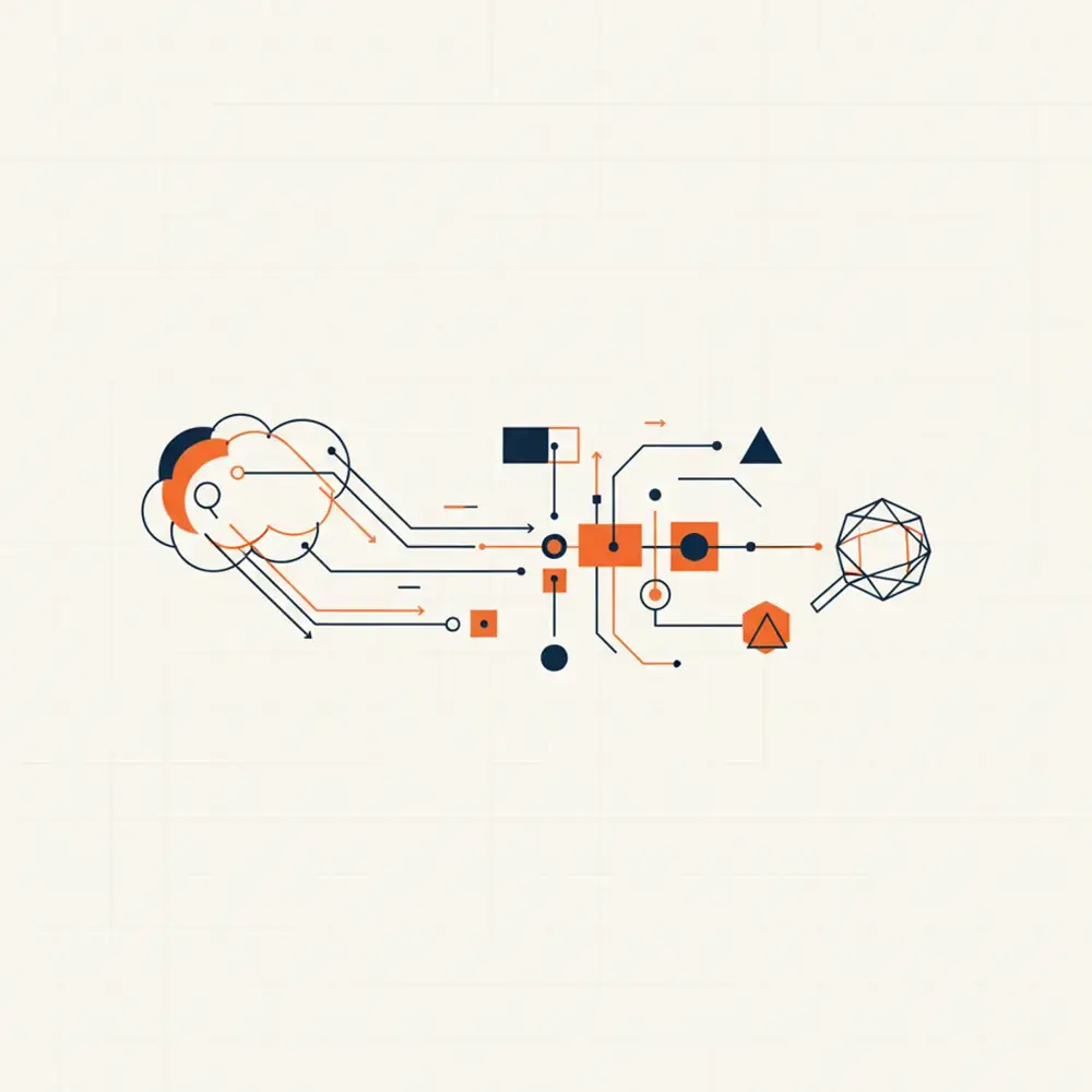 A conceptual digital interface showing a question being transformed into a structured data map for AI search engines.