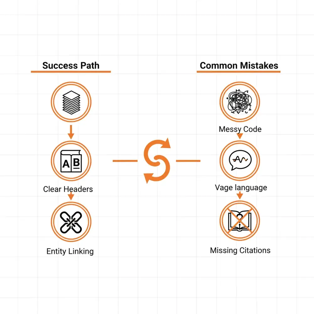 A flowchart illustrating the AEO optimization process versus common mistakes.