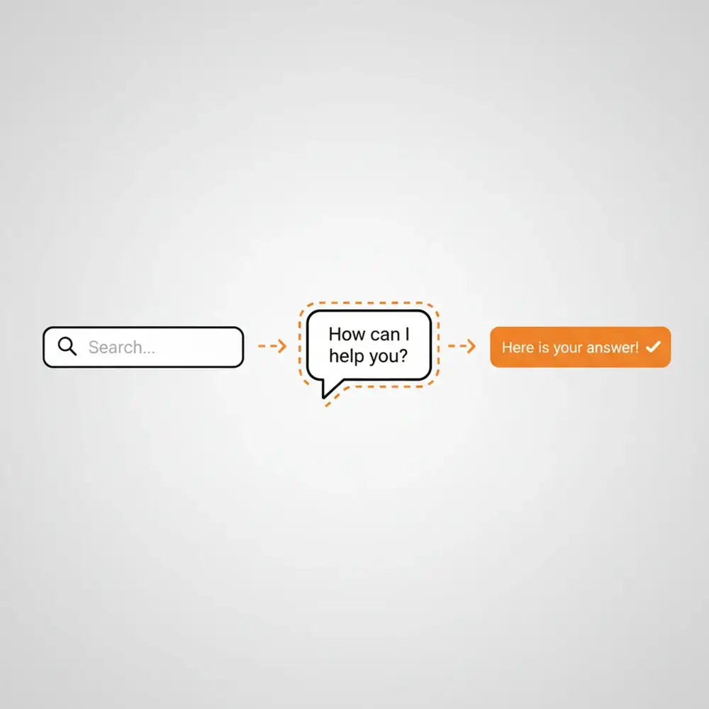 Illustration showing a user interacting with a digital AI brain that is retrieving information from a cloud of data.