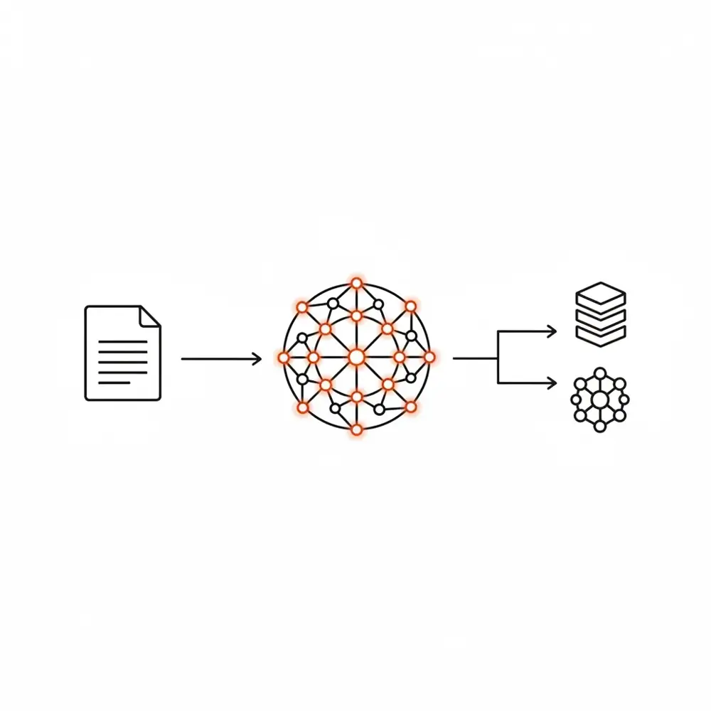 A professional diagram showing the flow of content processing through an AI model using vectors and entities.