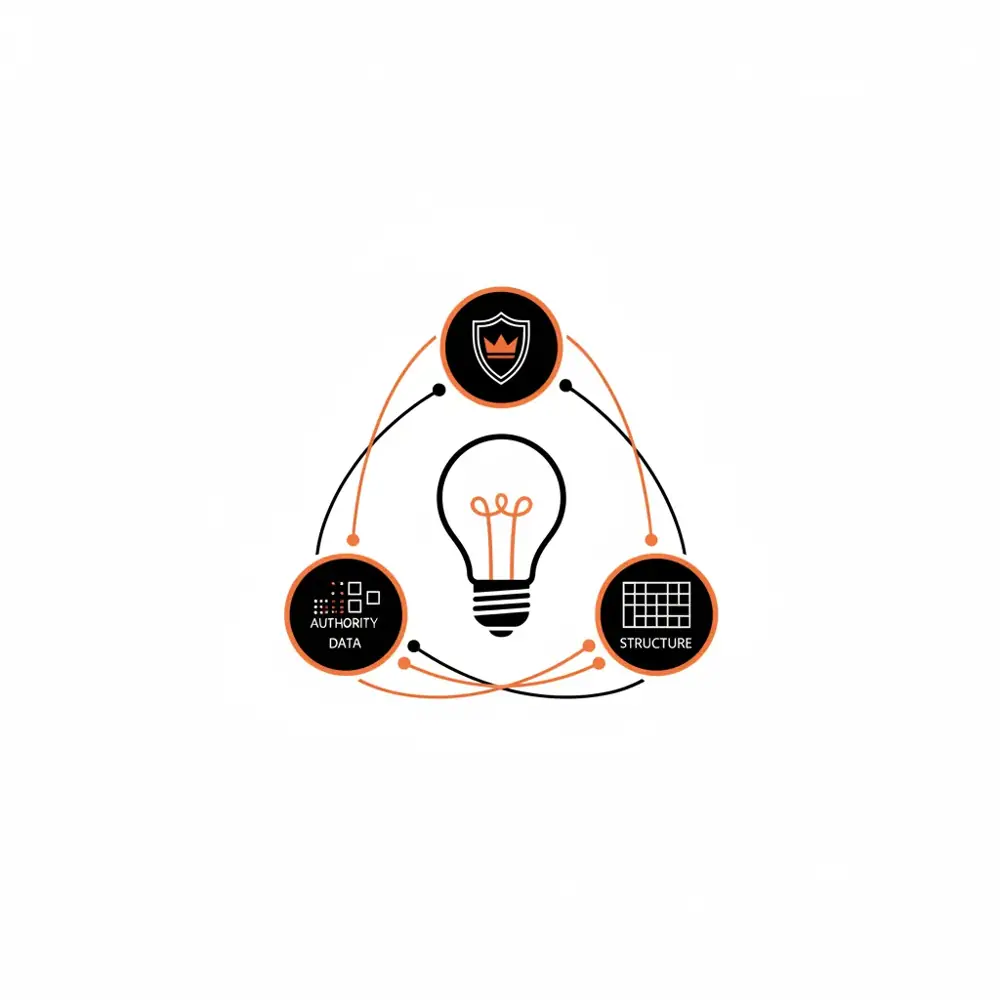 A professional illustration representing an AEO strategy with interconnected digital entities and AI nodes.
