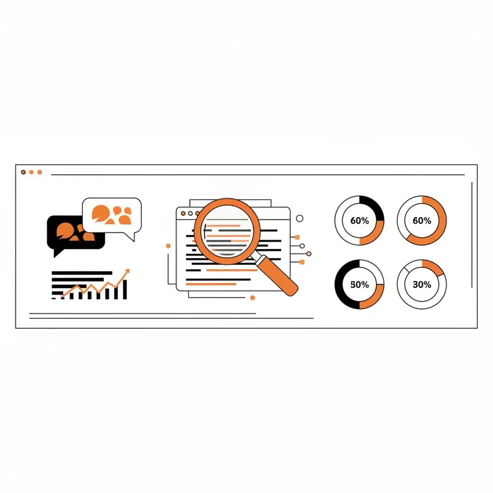 An illustration of a digital laboratory where content is being tested for AI answer engines.