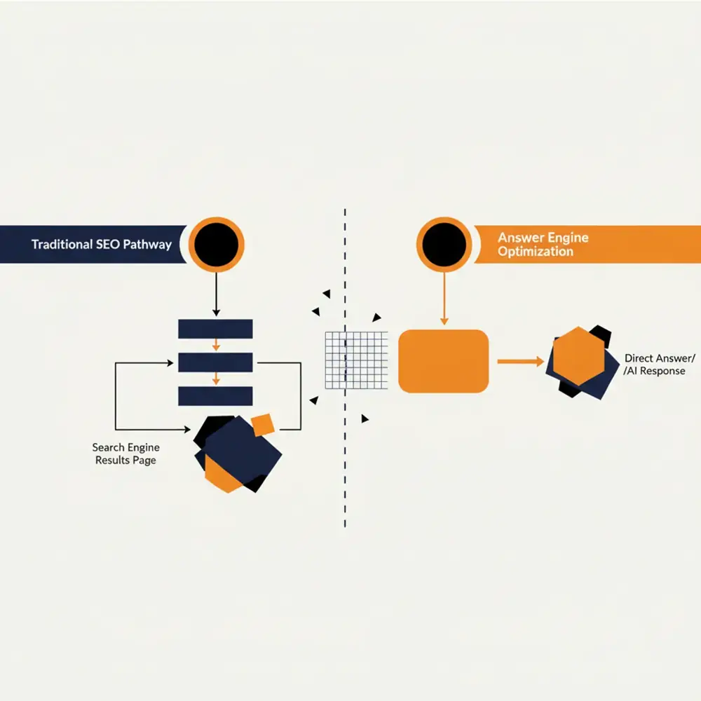 A flowchart comparing Traditional SEO versus Answer Engine Optimization pathways.
