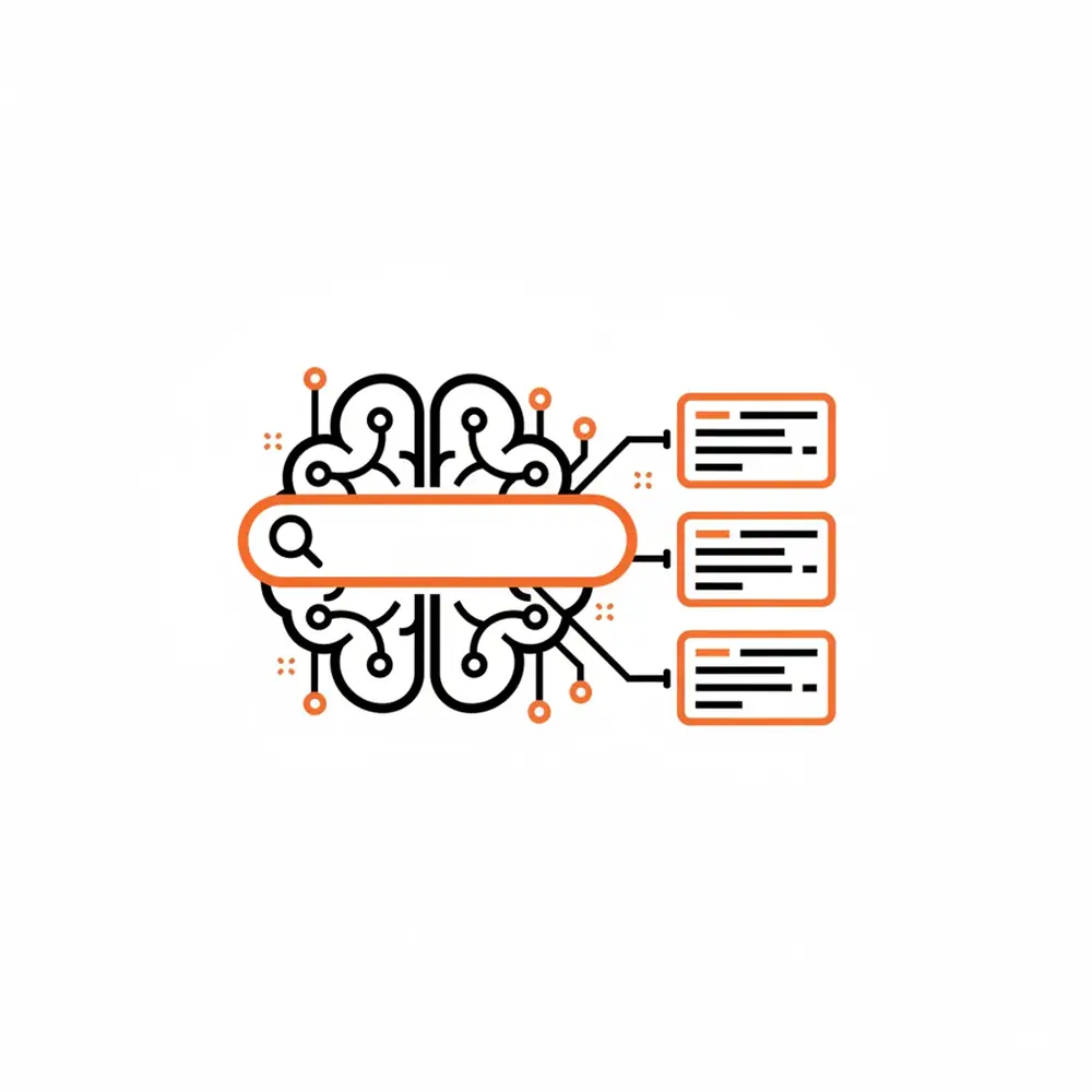 A modern illustration showing a digital interface where a search query is transformed into a structured AI answer with citations.