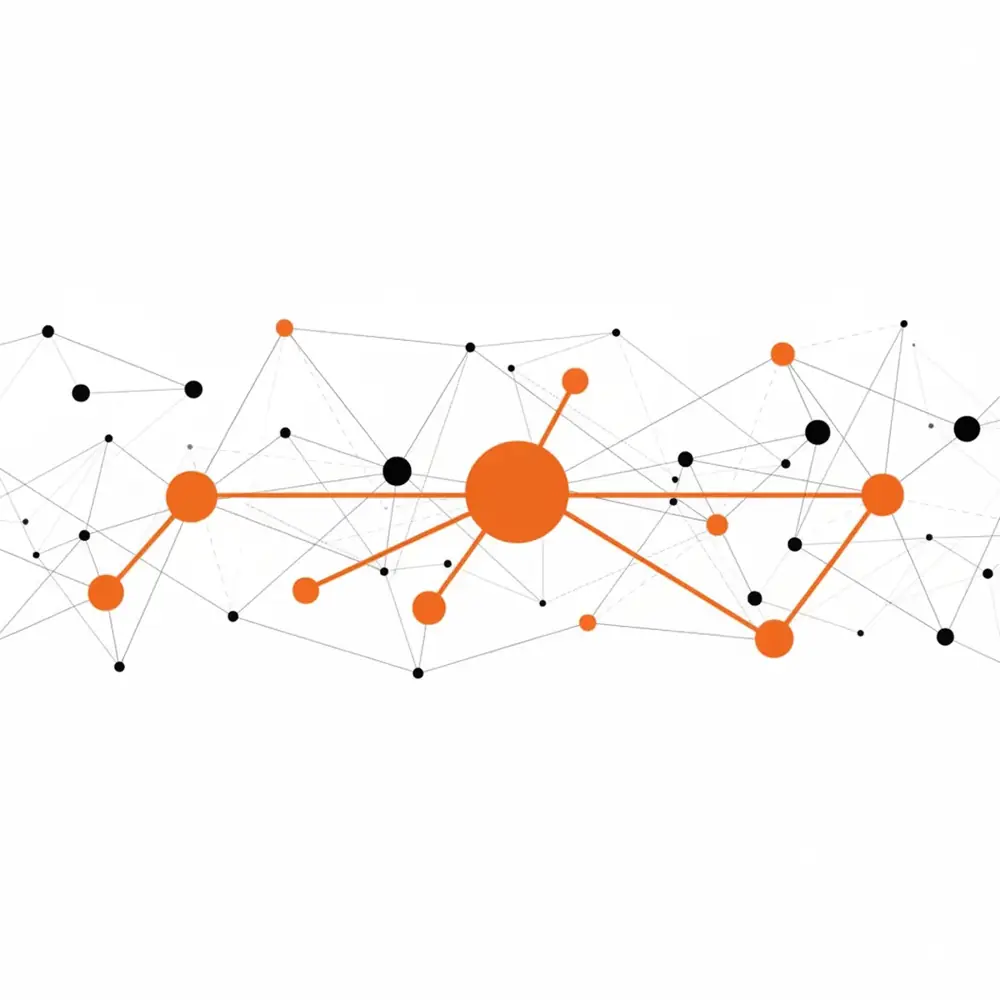 A professional illustration showing interconnected data nodes representing Schema markup and AI entities.
