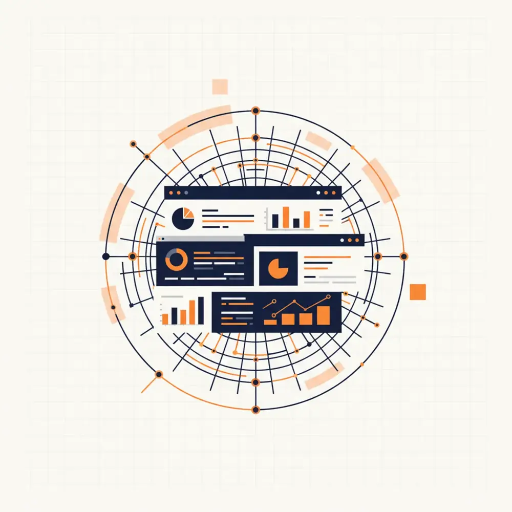 A complex digital ecosystem showing a SaaS dashboard being analyzed by an AI neural network interface.