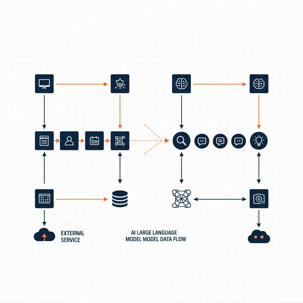 A comparison chart showing the flow of data from a small business website to an AI large language model.