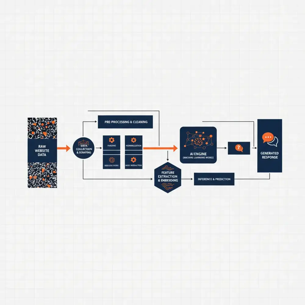Flowchart showing the journey from raw website data to an AI engine's generated response.