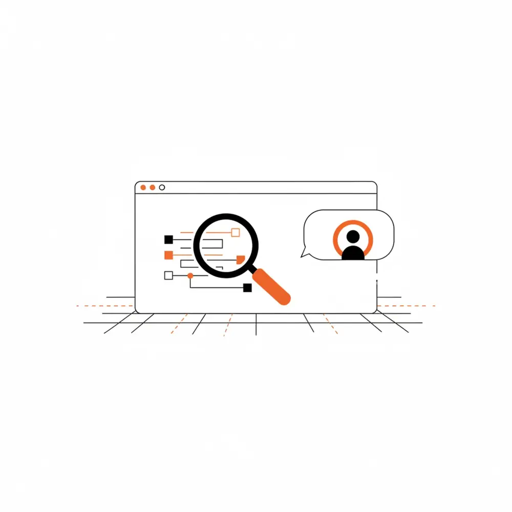 A conceptual illustration showing a search bar transforming into a conversational AI interface.