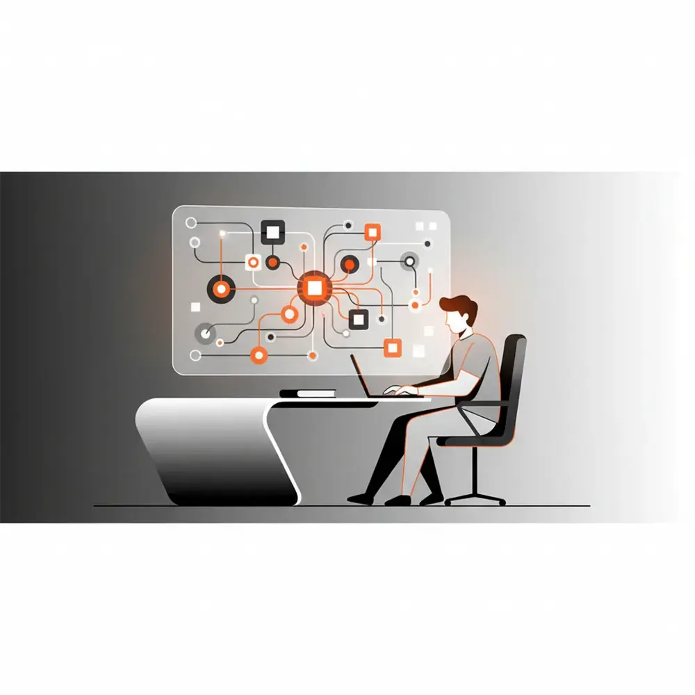 A professional illustration showing the intersection of human writing and AI search technology.